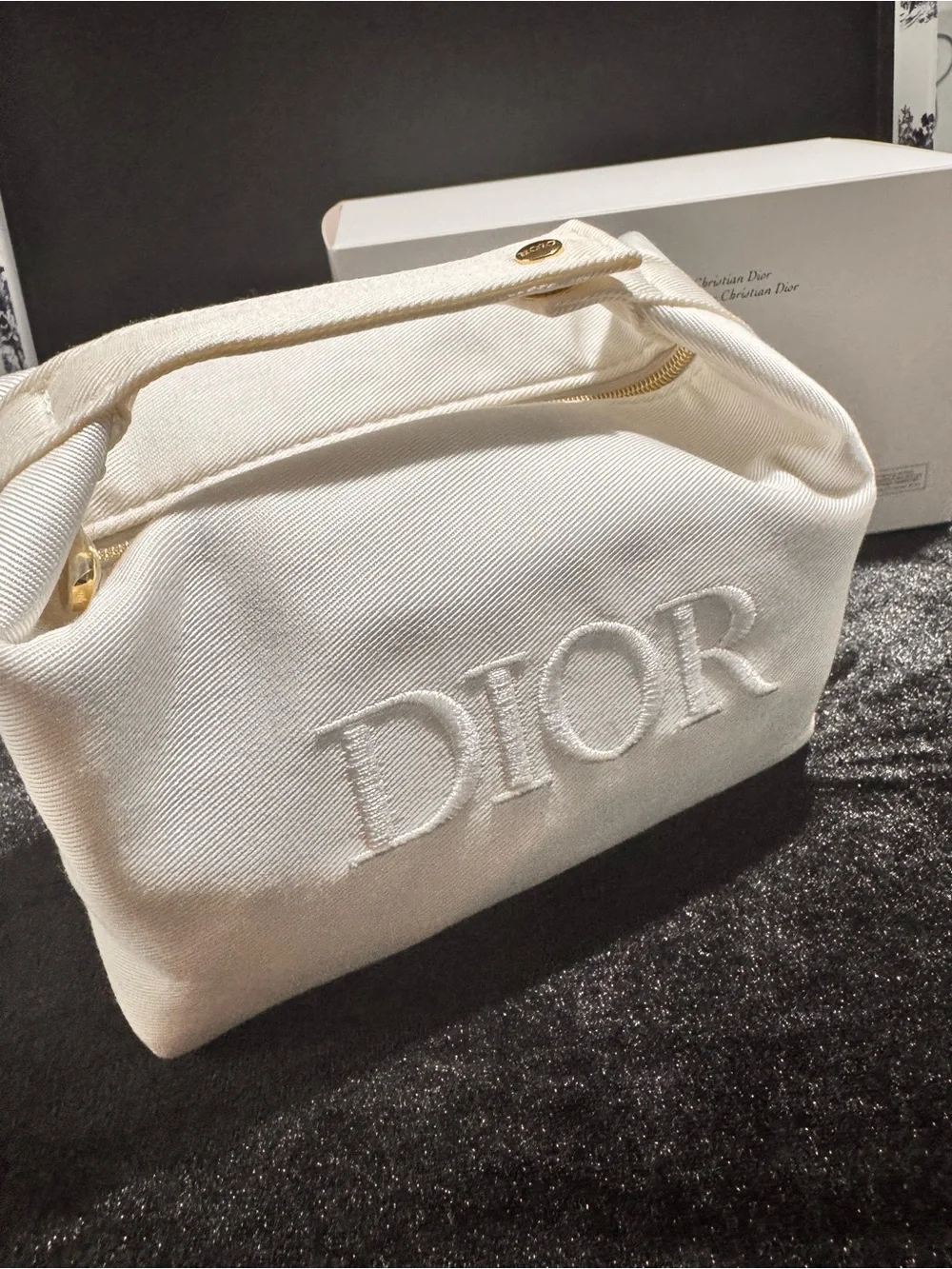 Dior GWP White Embroidered Logo Canvas Cosmetic Pouch